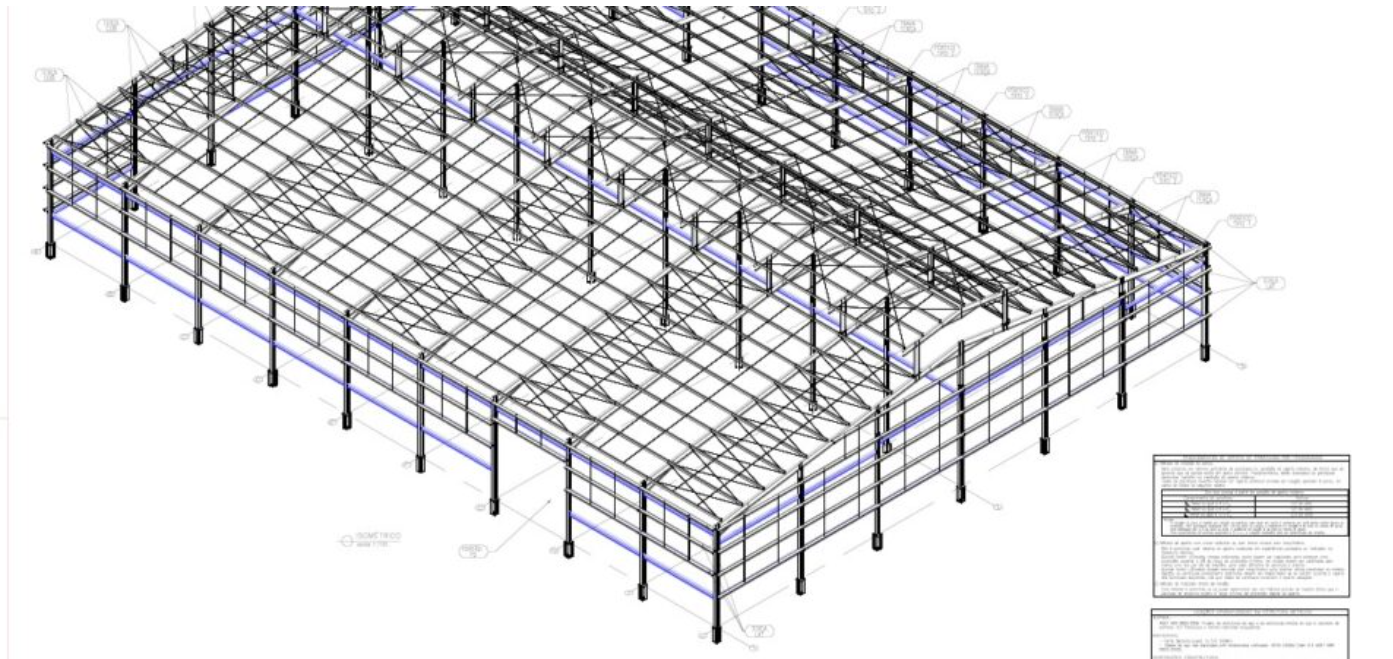 Modelo tridimensional de estrutura metálica de galpão