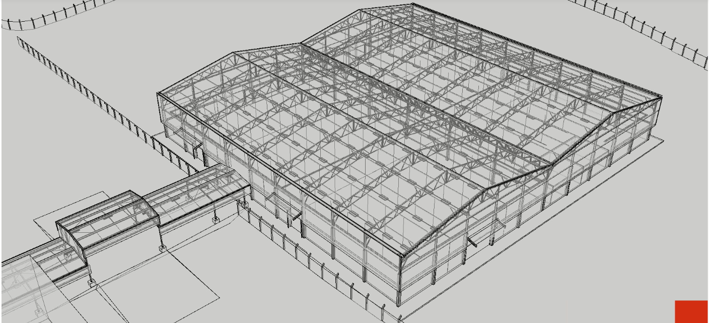 Modelo estrutural tridimensional de complexo industrial
